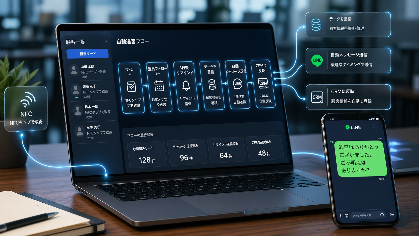 自動追客フロー・CRM管理ダッシュボード